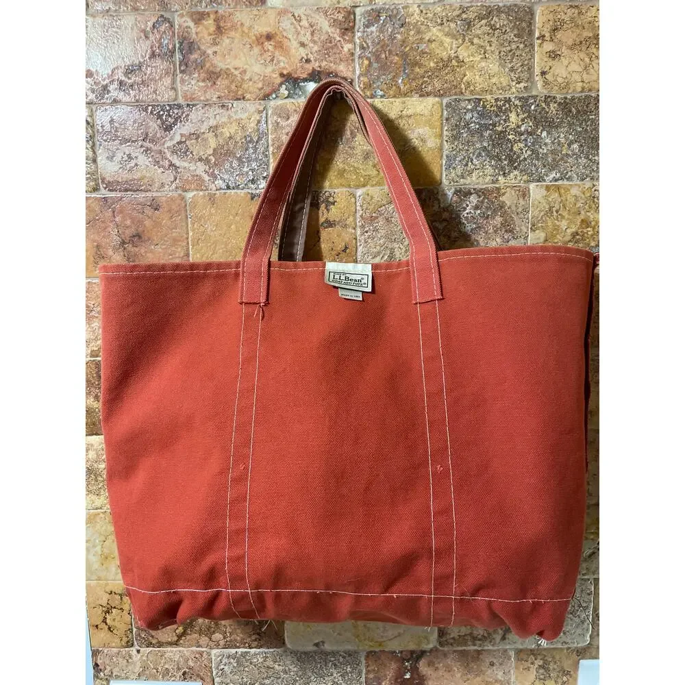 L.L.Bean Boat and Tote Bag Canvas Rust Orange Cotton USA Monogram Cooper - Picture 5 of 15